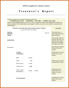 treasurer's report template treasurer report template sample treasurers report for non profit