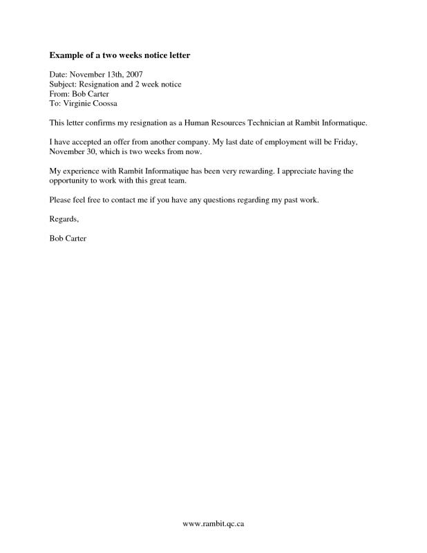 2 week notice letter template