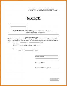 day eviction notice form day notice to vacate florida