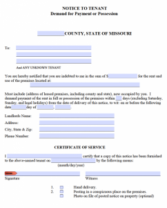 day eviction notice pdf missouri notice demand for payment form x