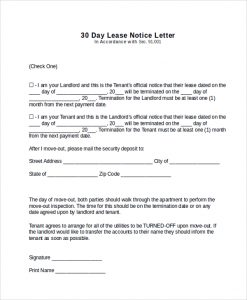 30 day notice 30 day lease notice letter