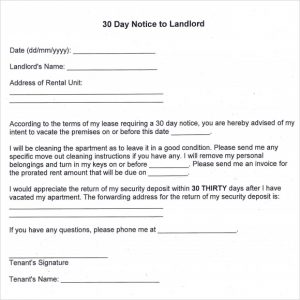day notice to landlord pdf day notice to landlord template