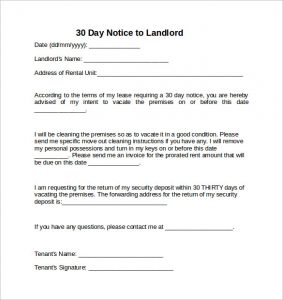 day notice to landlord template days notification letter to landlord