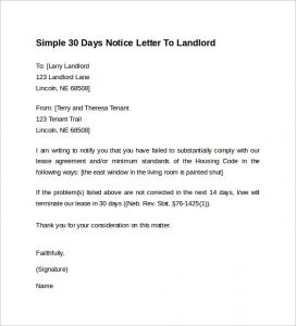 day notice to landlord template simple days notice letter to landlord