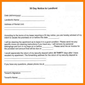 day notice to vacate form tenant day notice day notice to landlord template