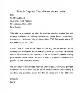 days notice letter sample daycare cancellation days notice letter