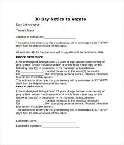 day notice to vacate template printable day notice to vacate