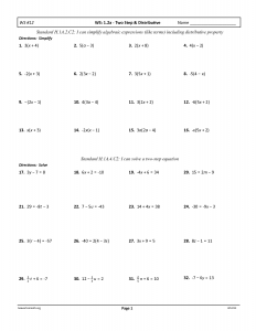 th grade algebra problems one and two step equations worksheet