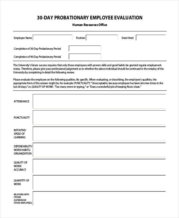 90 day probationary period template
