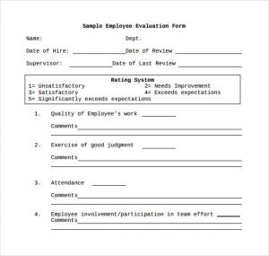 day probationary period template sample employee evaluation form