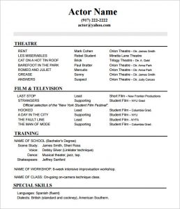 acting resume template acting resume no experience template