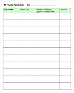 activity log template physical activity diary log template