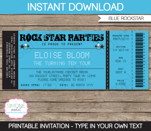 admission ticket template printable rockstar party invitation