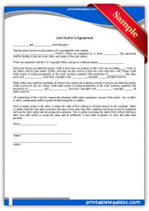 agreement letter sample printable joint author's agreement form