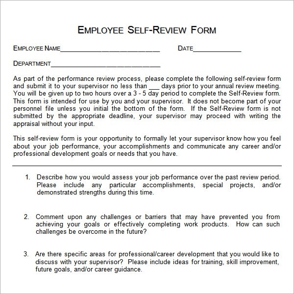 annual performance review employee self evaluation examples