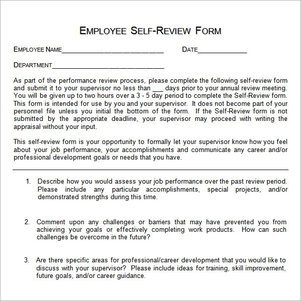 Annual Performance Review Employee Self Evaluation Examples Template 