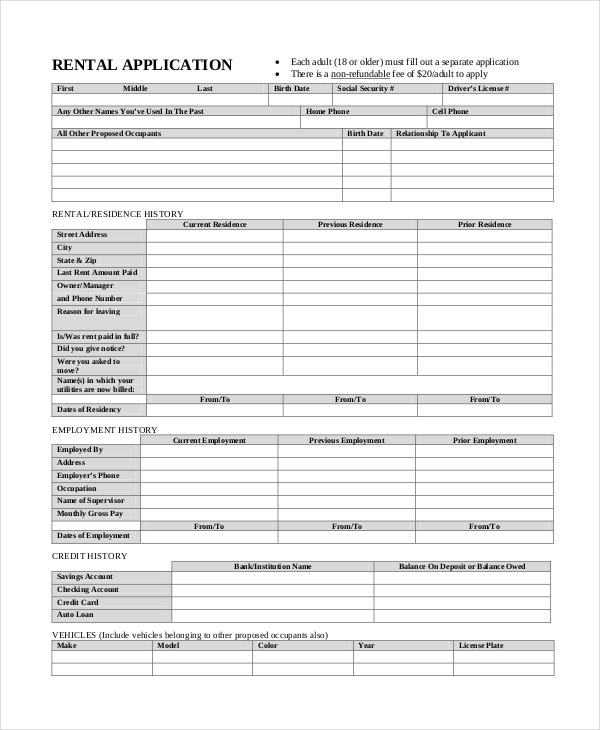 apartment application form