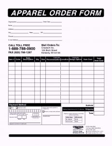 apparel order form template clothing order form templates