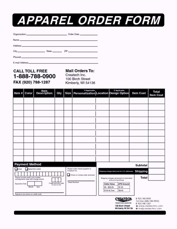 apparel order form template