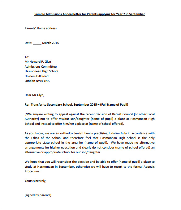 appeal letter format