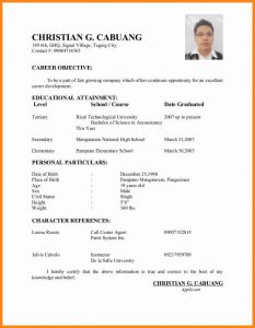 applicant letter example applicant resume sample filipino simple