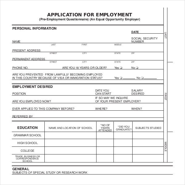 application for employment form