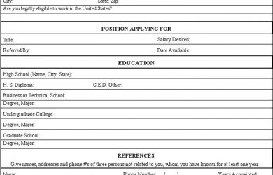 application for employment form generic application for employment