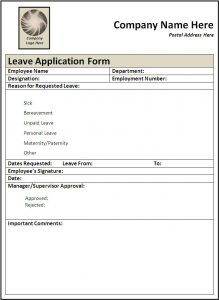 application form template leave application form