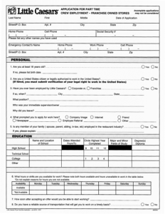 application forms template little caesars part time job application form