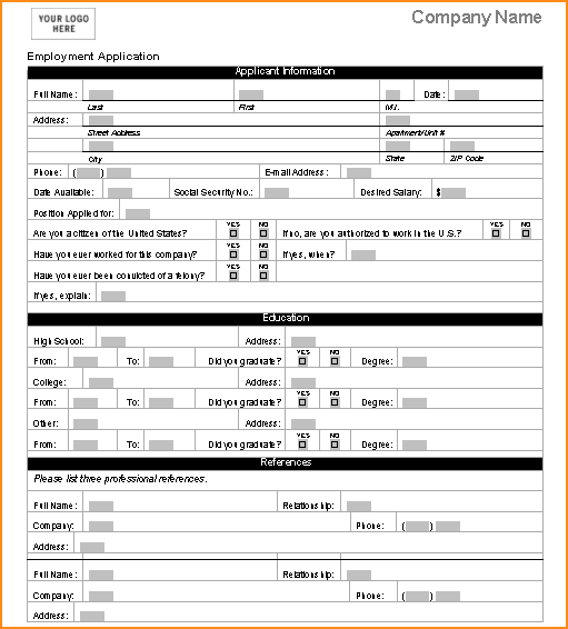 application forms templates