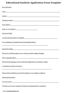 application forms templates educational institute application form template