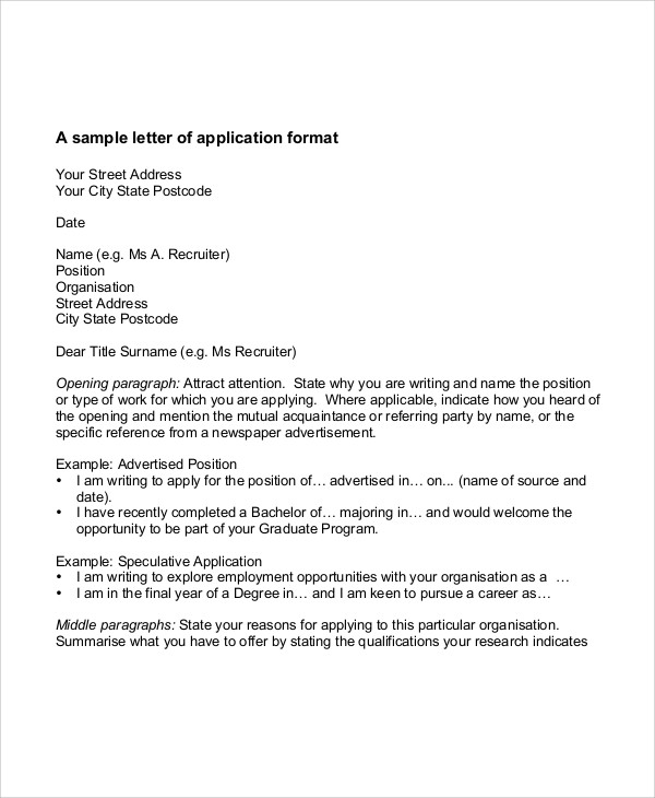 application letter format