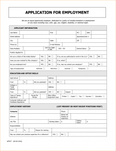 applications for employment templates generic job application template