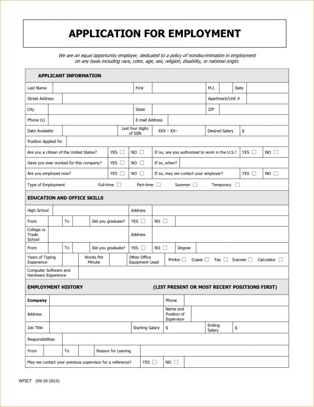 applications for employment templates