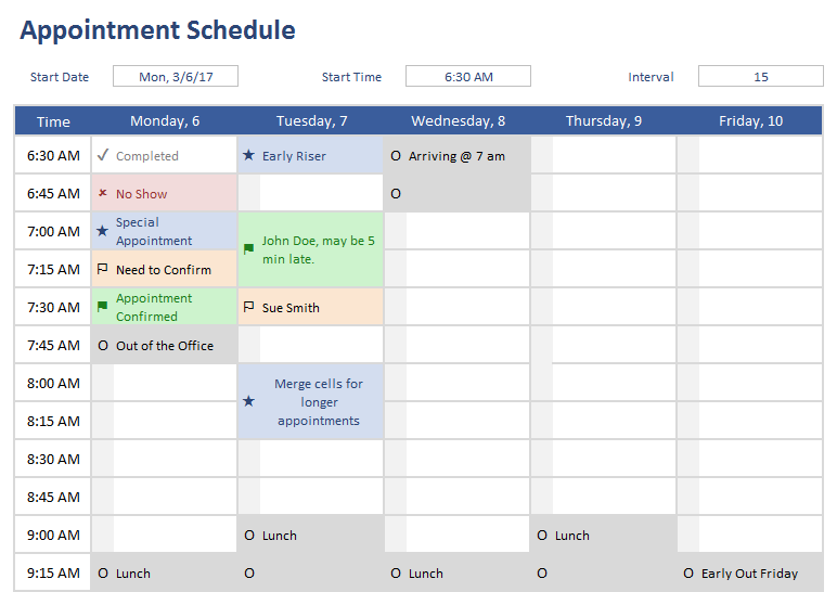 appointment schedules templates