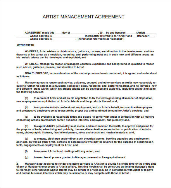 artist contract template