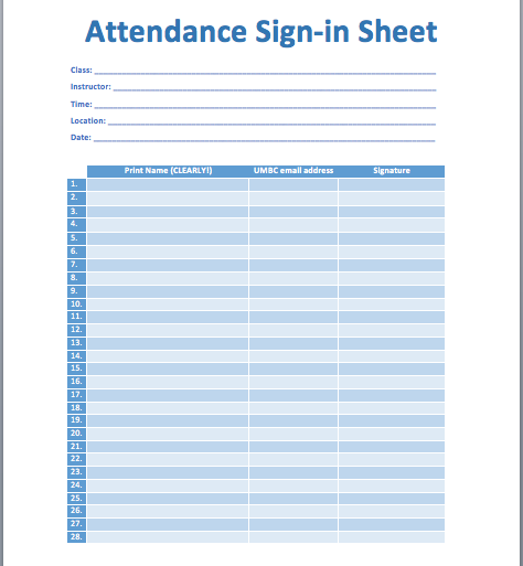 attendance sign in sheet