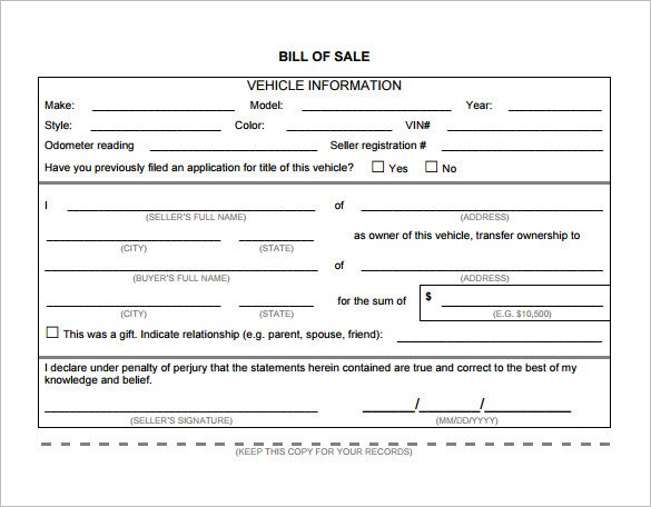 automobile bill of sale pdf