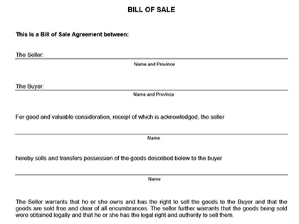automobile bill of sale template
