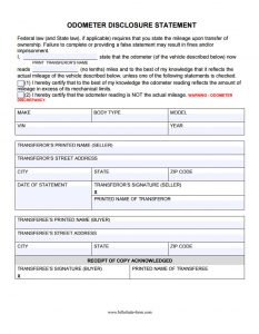 automotive bill of sale form odometer disclosure statement