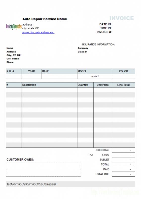 Automotive Repair Invoices | Template Business