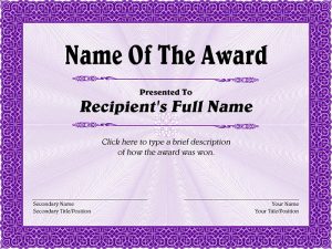 award certificate template free purple decorative award certificate