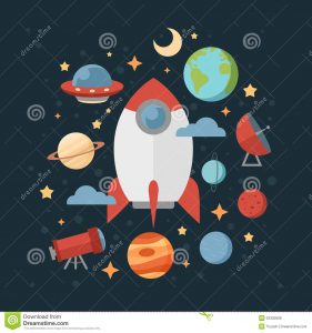 baby shower banner template space theme banners cards flat astronomic symbols planets rocket stars telescope design invitations