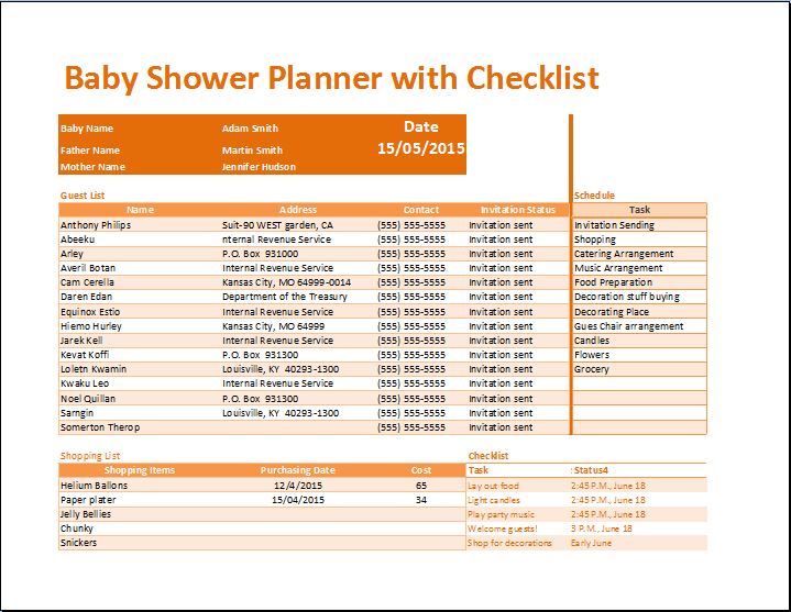 baby shower check list