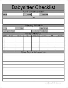 babysitter information sheet printable babysitting forms for parents to fill out