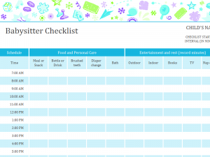 babysitter information sheets babysitter checklist with schedule