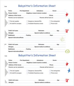 babysitters information sheet printable babysitter information sheet