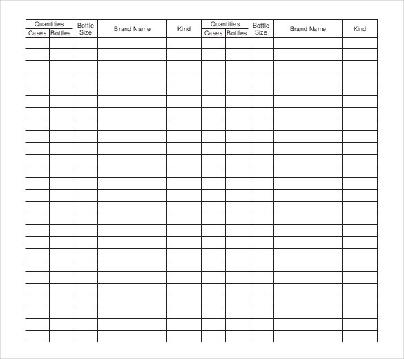 bar inventory spreadsheet
