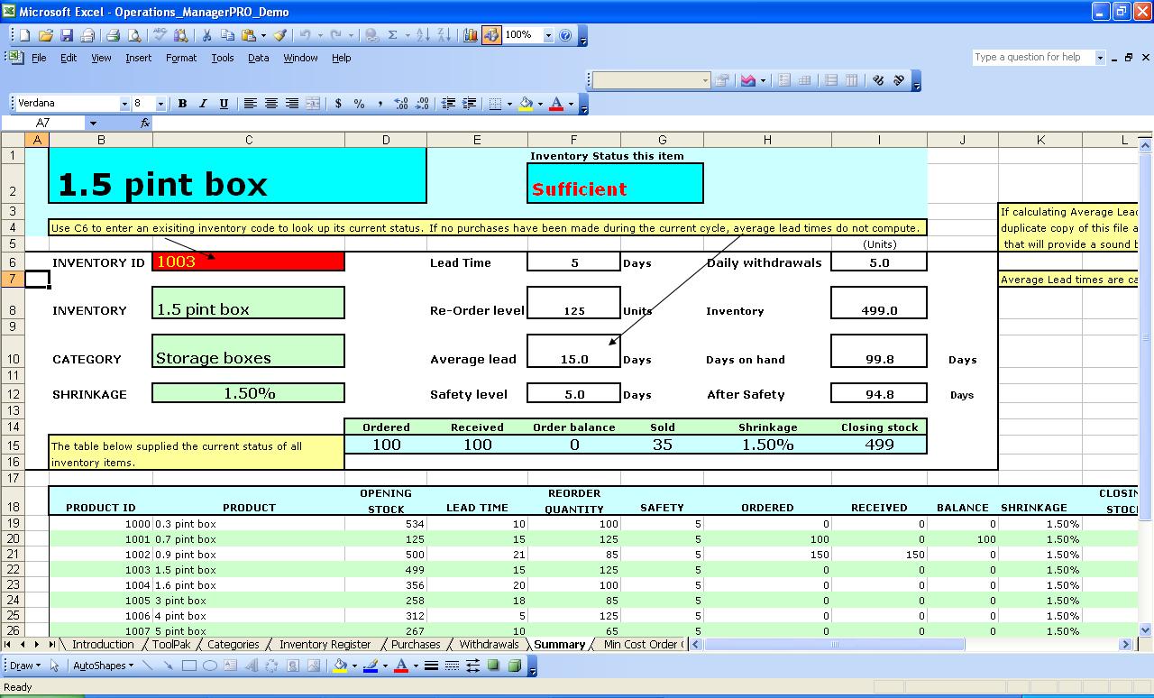 bar inventory spreadsheet