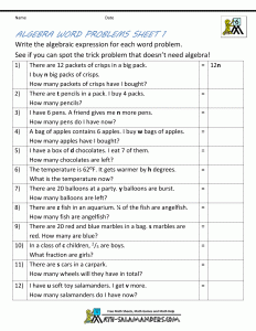 basic algebra problems algebra printable worksheets word problems